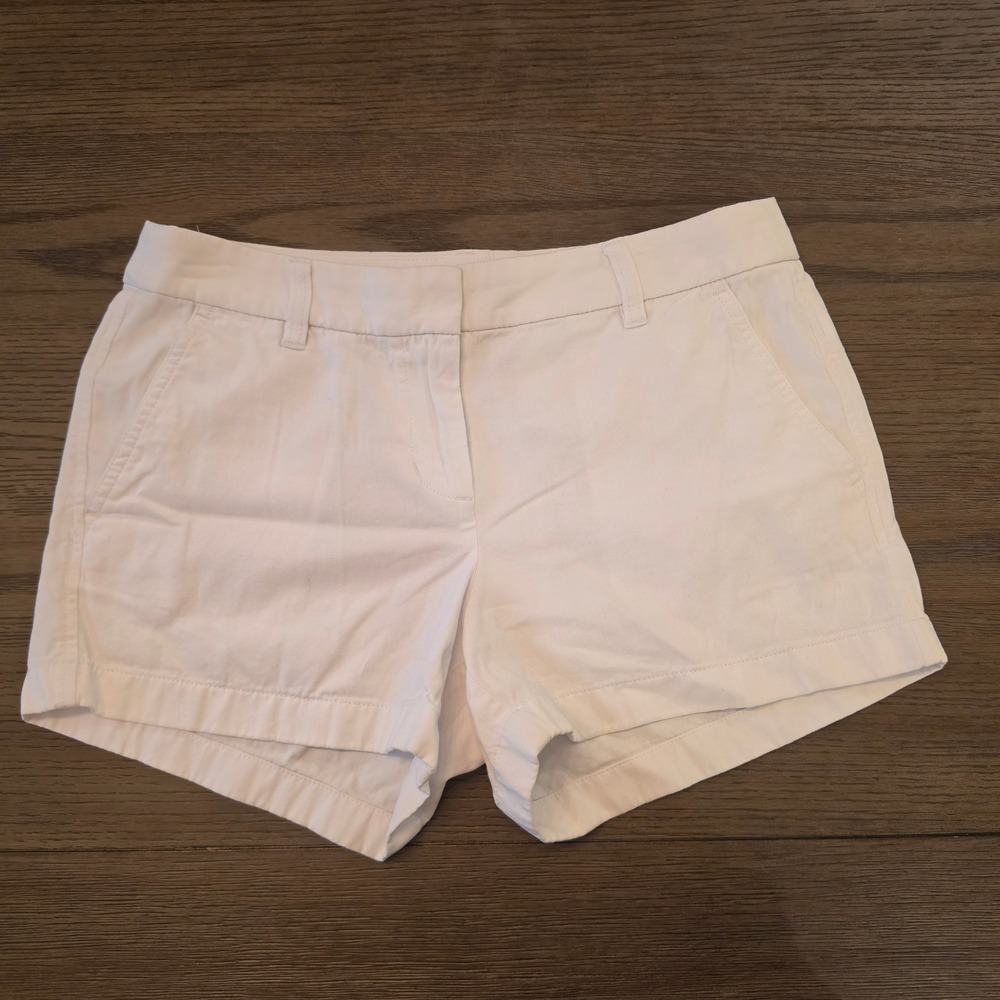 J.Crew Womens White Cotton Chino Shorts Size 6 Mid Rise Summer Preppy Casual